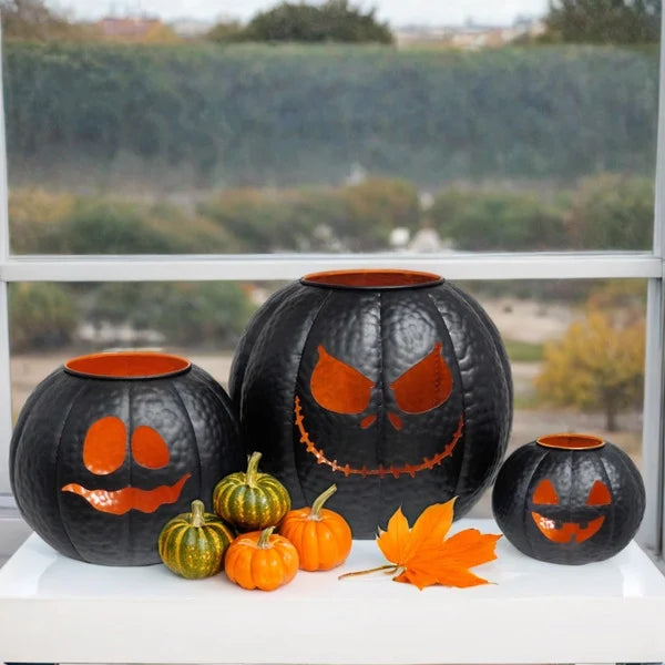 Halloween Metal Pumpkin Lanterns, Set of 3